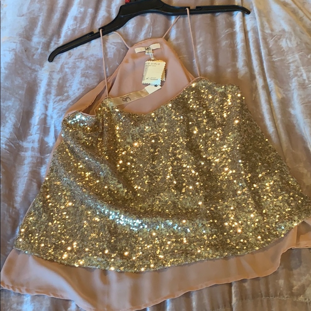 Gold sequin spaghetti strap tank